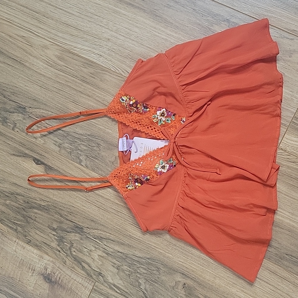 Savage X Fenty Dolled Up Sleep Cami Spiced Orange with Lace Cheeky - Picture 6 of 15